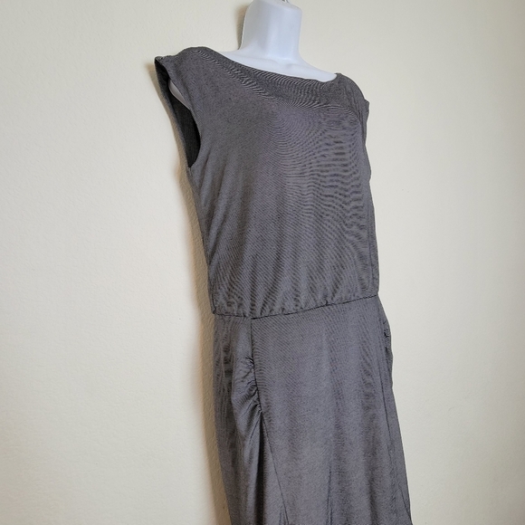 Athleta Westwood Dress Micro Stripe Gray Sleeveless Ruched Size M - Picture 5 of 14
